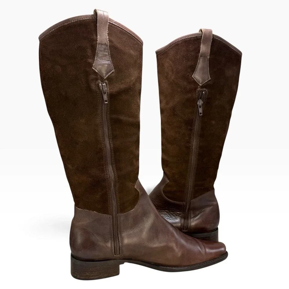 Eddie Bauer Brown Tall Equestrian Style Leather Footbed Suede Shaft Boots 8M